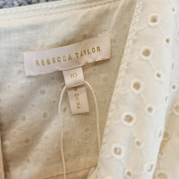 Rebecca Taylor Beige/Cream Lyra Embroidered cutout Midi dress Sz  10 Eyelets - Picture 9 of 16